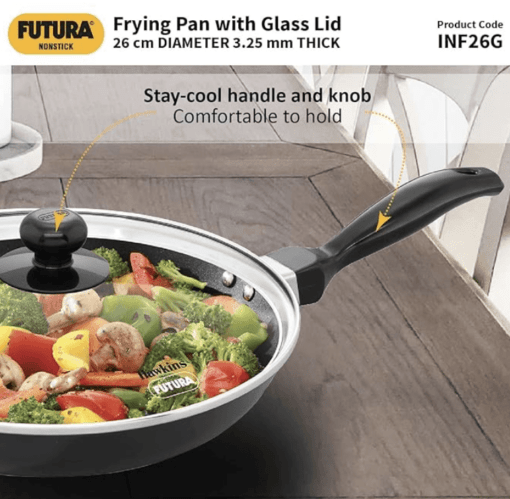 Hawkins Futura 26 cm Frying Pan, Nonstick Fry Pan with Glass Lid, Induction Non Stick Pan, Black (INF26G) - Image 2